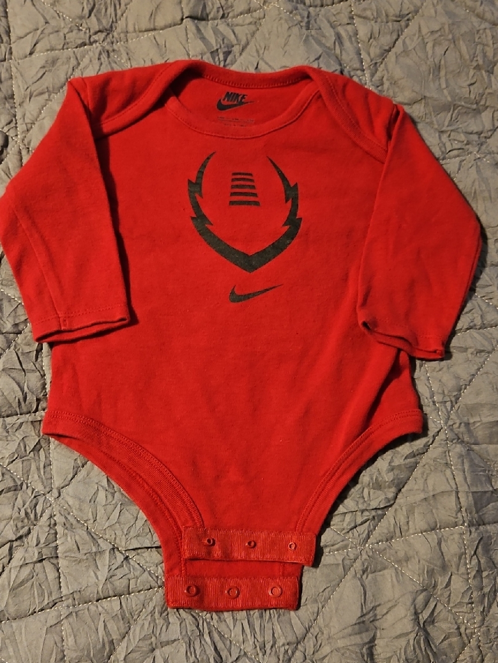 Nike 3/6 Month Long Sleeve Football Logo Red Onesie
